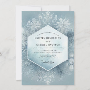 Invitation Mariage Fleur de Givre Bleu Ardoise