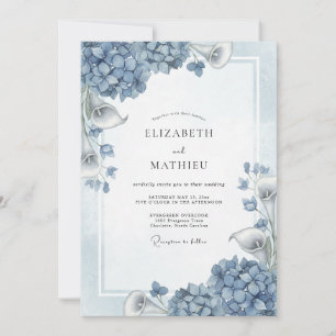 Invitation Mariage Fleur de Hortensia Bleu Poussiéreux