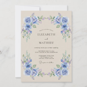 Invitation Mariage Fleur de Laurier Floral Pervenche