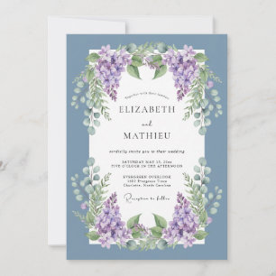 Invitation Mariage Fleur de Lilas Bleu Poussiéreux