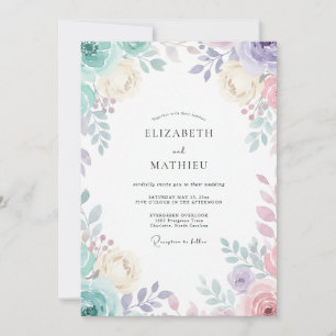 Invitation Mariage Fleur de Lilas Poussiéreuse Menthe