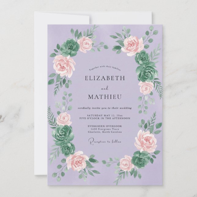 Invitation Mariage Fleur de Lilas Succulente Pivoine (Devant)