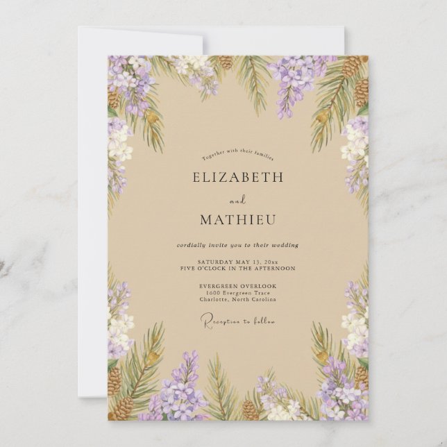 Invitation Mariage Fleur de Lilas Tanné (Devant)