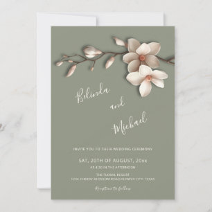 Invitation Mariage Fleur de Magnolia en Relief Faux Blanc