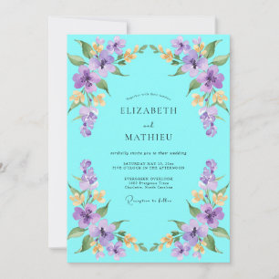 Invitation Mariage Fleur de Mauve Turquoise