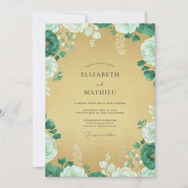 Invitation Mariage Fleur de Menthe Dorée (Devant)