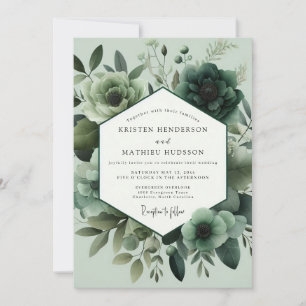 Invitation Mariage Fleur de Monochrome Vert Sauge