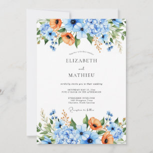 Invitation Mariage Fleur de Nature Orange Bleu