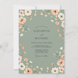 Invitation Mariage Fleur de Pêche et Sauge