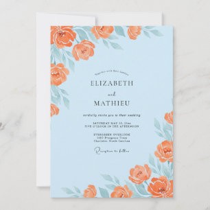 Invitation Mariage Fleur de Pêcher Bleu Poudre