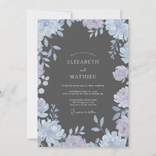 Invitation Mariage Fleur de Pervenche Charbon de Bois
