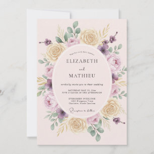 Invitation Mariage Fleur de Pivoine Lilas Champagne