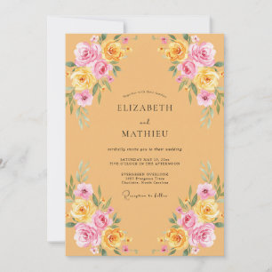 Invitation Mariage Fleur de Pivoine Moutarde Pressée