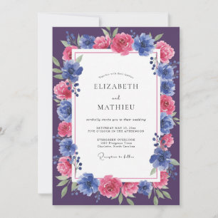 Invitation Mariage Fleur de Prune Cobalt