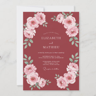 Invitation Mariage Fleur de Rosier Rouge Cramoisi
