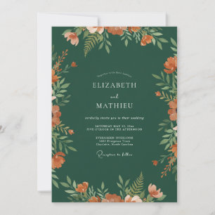 Invitation Mariage Fleur de Sauvageon en Terre Cuite Émeraude