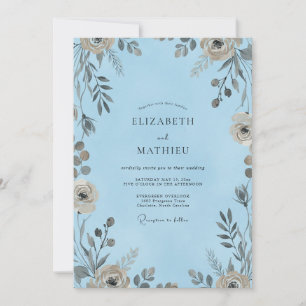 Invitation Mariage Fleur de Taupe Céruléen
