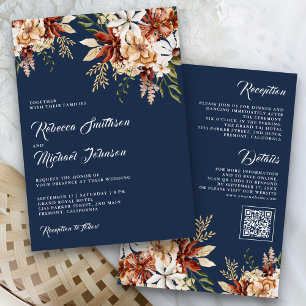 Invitation Mariage Fleur de Terracotta Bleu Nuit