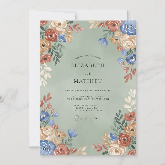 Invitation Mariage Fleur de Terracotta Bleuet (Devant)