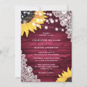 Invitation Mariage Fleur de Tournesol Bois Dentelle Florale B