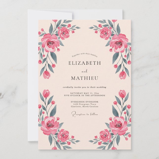 Invitation Mariage Fleur délicate de corail (Devant)