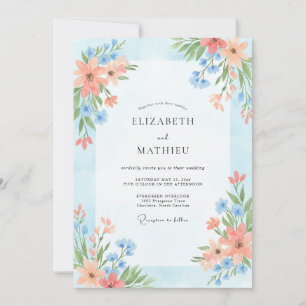 Invitation Mariage Fleur des Champs Ciel Pêche