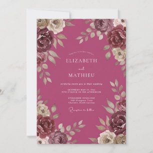 Invitation Mariage Fleur d'Eucalyptus Vintage Magenta