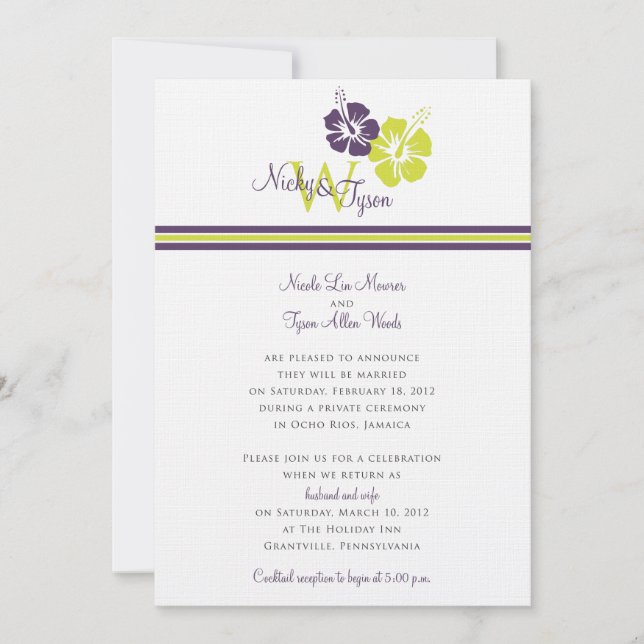 Invitation Mariage Fleur d'Hibiscus Monogramme (Devant)