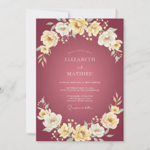Invitation Mariage Fleur d'Ivory prune