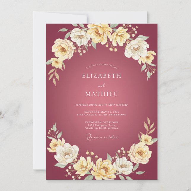 Invitation Mariage Fleur d'Ivory prune (Devant)