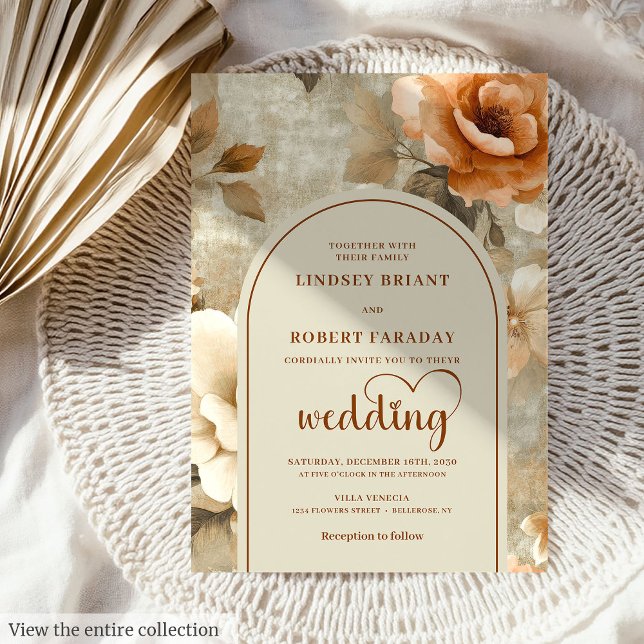 Invitation Mariage Fleur d'Olive en Terracotta Bohème Romanti (Romantic Boho Terracotta Olive Flower Wedding Invitation)