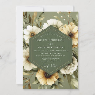 Invitation Mariage Fleur d'Olivier Vert Sérénité