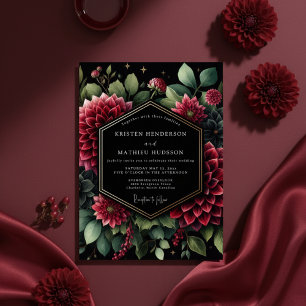 Invitation Mariage Fleur Épanouie Rouge Profond Opulente