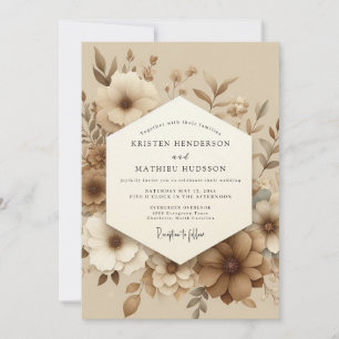 Invitation Mariage Fleur Épanouie Sépia
