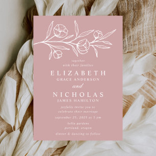 Invitation Mariage Fleur Esquisse Rose Poussiéreuse