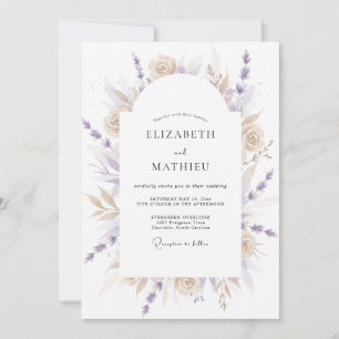 Invitation Mariage Fleur Éthérée Beige Lavande