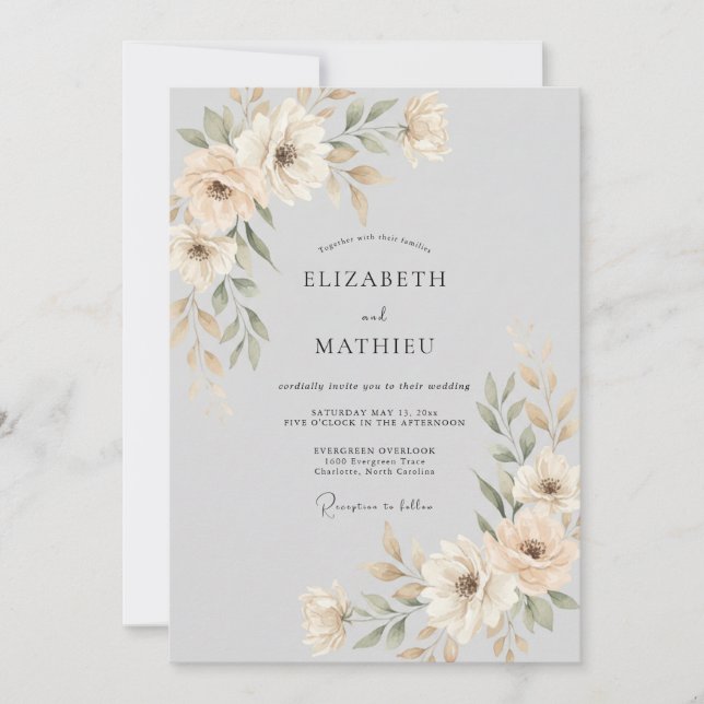 Invitation Mariage Fleur Éthérée en Ivoire (Devant)