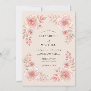 Invitation Mariage Fleur Éthérée Rose Tendre