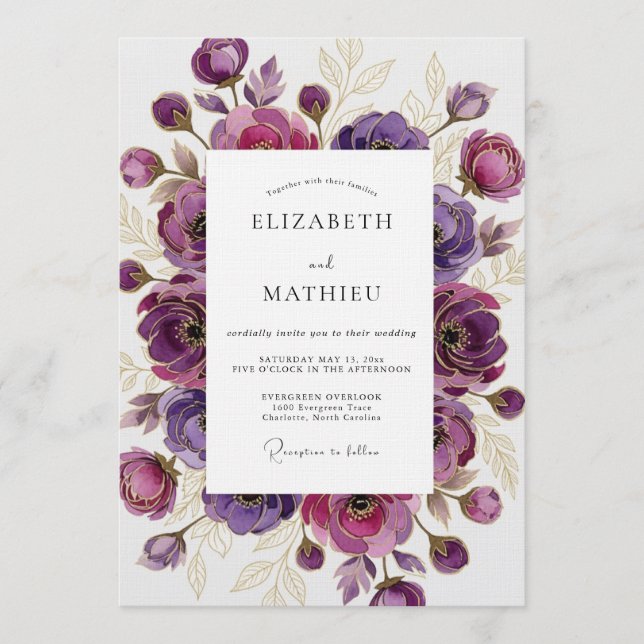 Invitation Mariage Fleur Éthérée Violette (Devant)