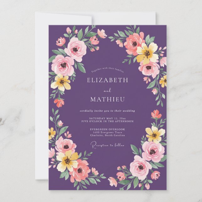 Invitation Mariage Fleur Éthérée Violette (Devant)