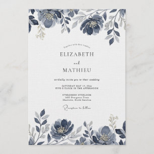Invitation Mariage Fleur Indigo Peint à la Main
