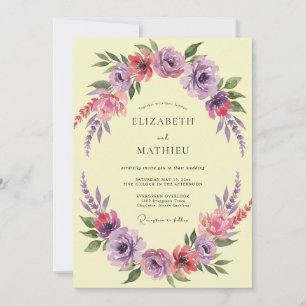 Invitation Mariage Fleur Jaune Violet Romantique