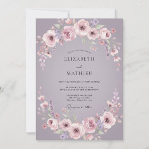 Invitation Mariage Fleur Mauve Poussiéreuse