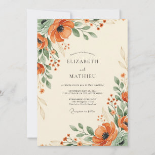Invitation Mariage Fleur Orange Verdoyante