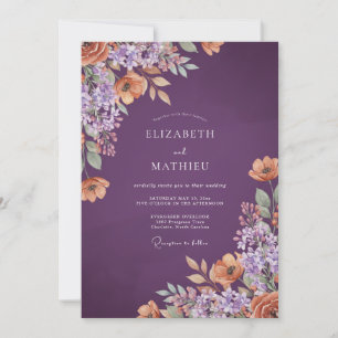 Invitation Mariage Fleur Painterly Prune