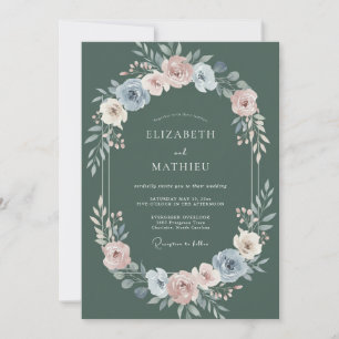 Invitation Mariage Fleur Peinte Ardoise et Pêche