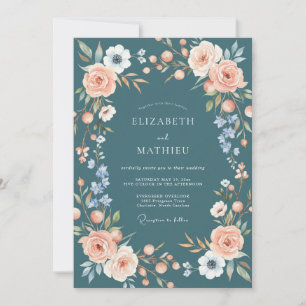 Invitation Mariage Fleur Romance de Pêche Sérène