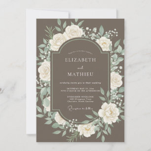 Invitation Mariage Fleur Romance Fleurie Taupe