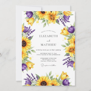 Invitation Mariage Fleur Romance Jaune Violet