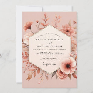 Invitation Mariage Fleur Romance Rose Poussiéreuse